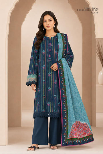 Sapphire CL11-110 | Digital Embroidered Linen Suit | Pak Cloth House