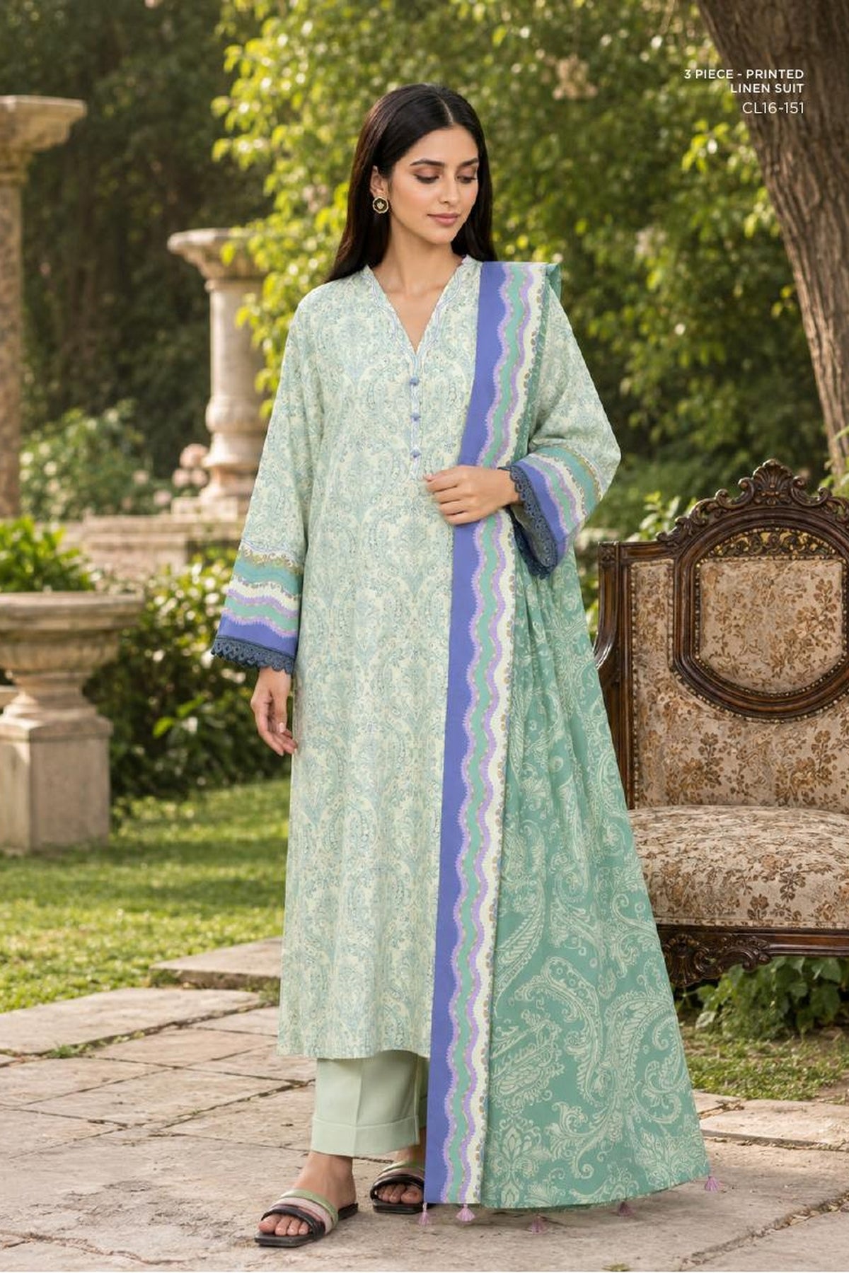 Sapphire CL16-151 | Printed Linen Suit | Pak Cloth House