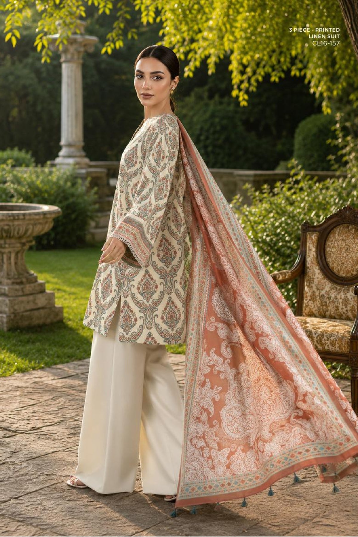 Sapphire CL16-157 | Printed Linen Suit | Pak Cloth House