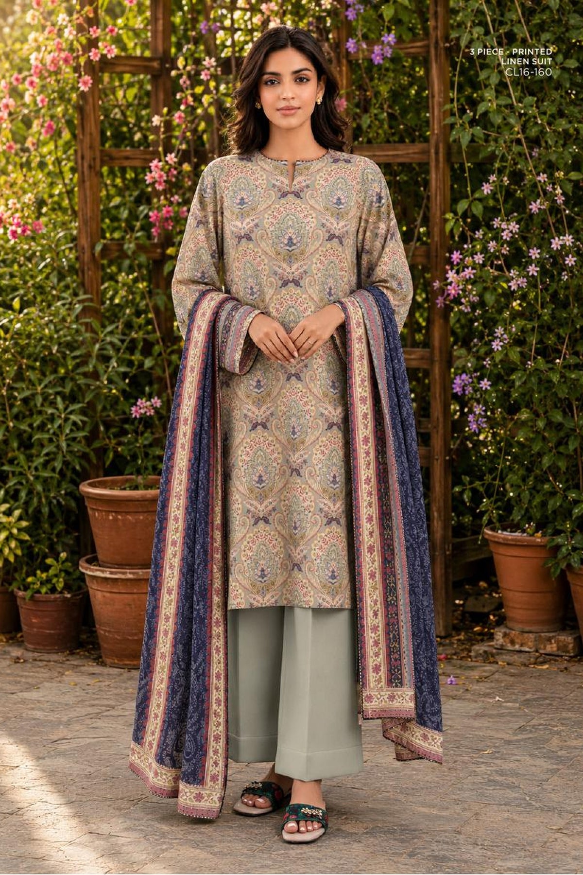 Sapphire CL16-160 | Printed Linen Suit | Pak Cloth House
