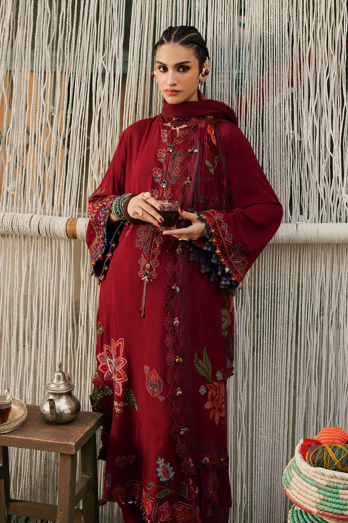 3 Piece Unstiched Embroidered Dobby Linen Suit
