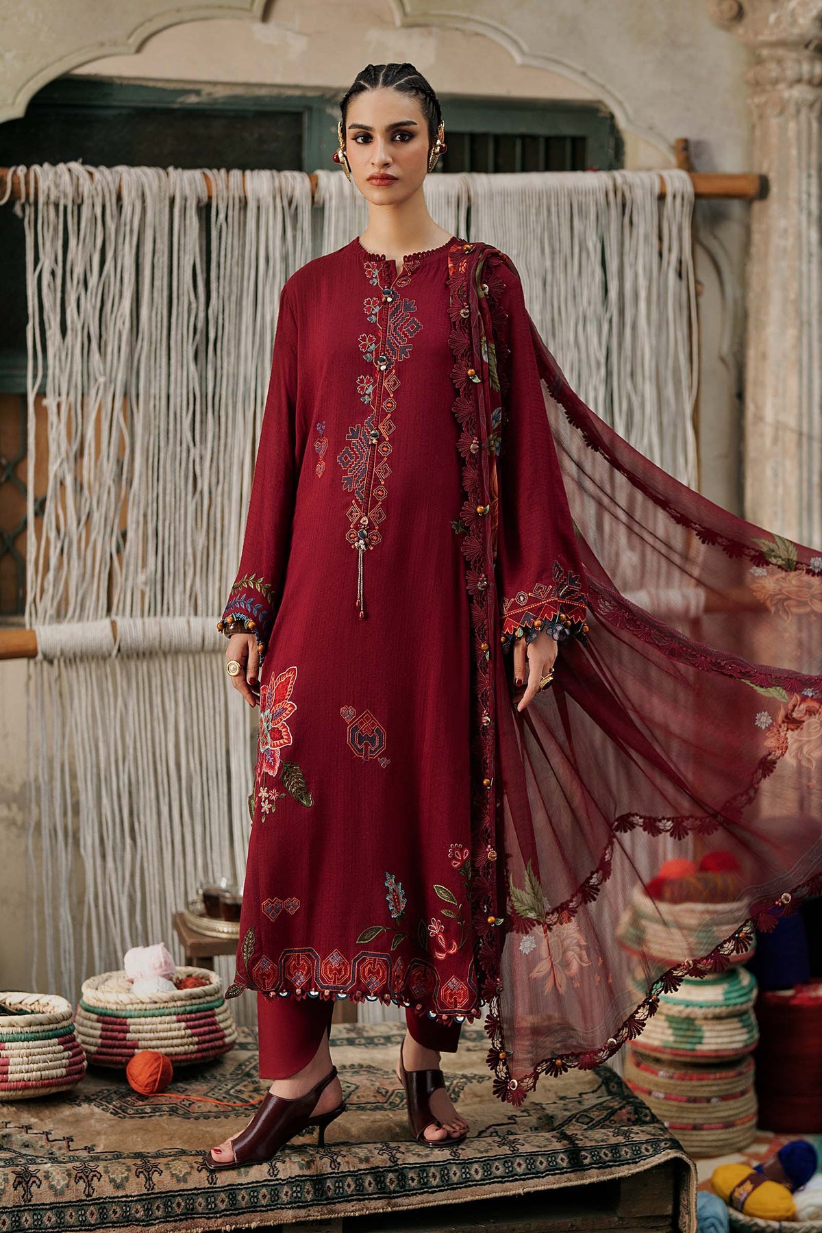 3 Piece Unstiched Embroidered Dobby Linen Suit