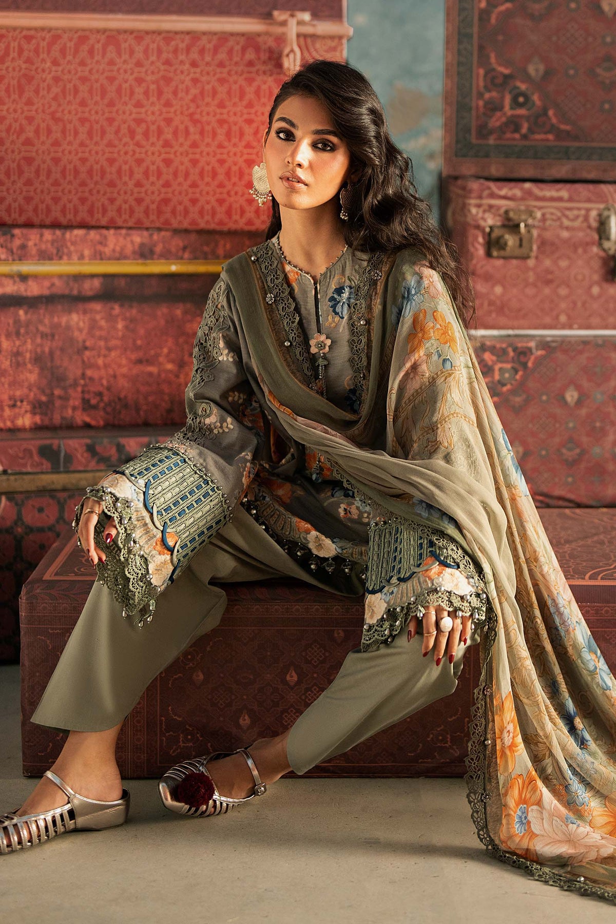 3 Piece Unstiched Embroidered Cambric Suit