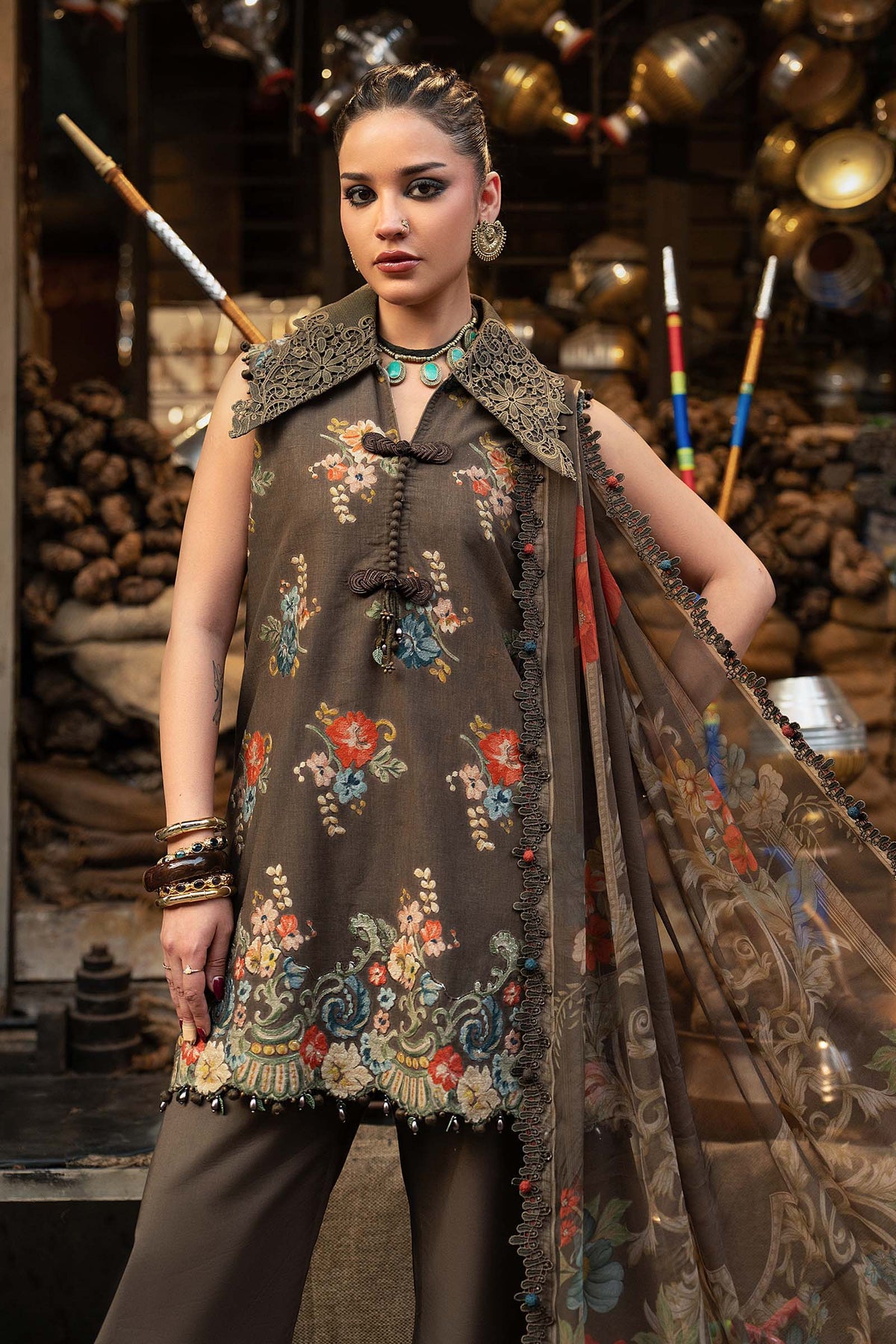 3 Piece Unstiched Embroidered Cambric Suit