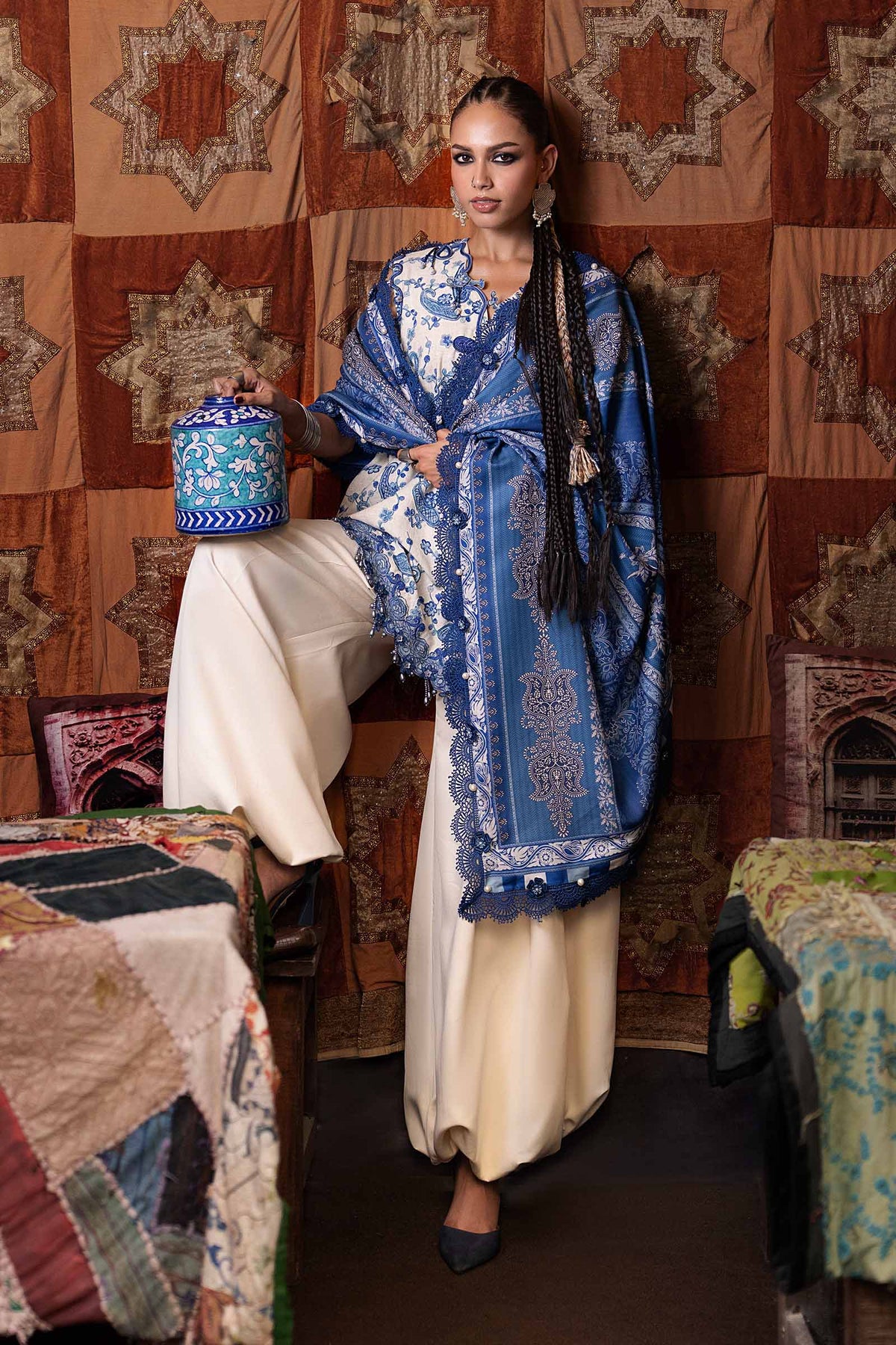 3 Piece Unstiched Embroidered Irish Linen Suit