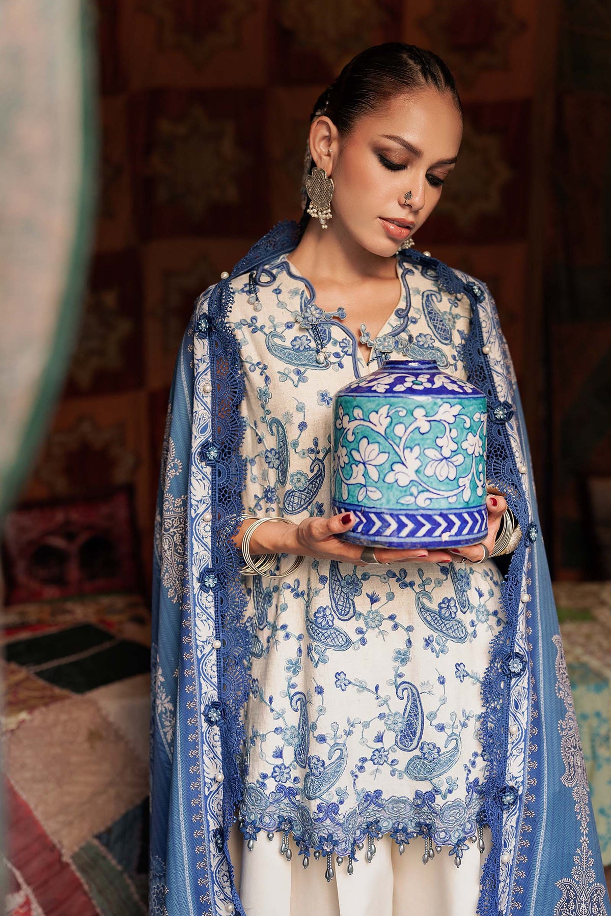 3 Piece Unstiched Embroidered Irish Linen Suit