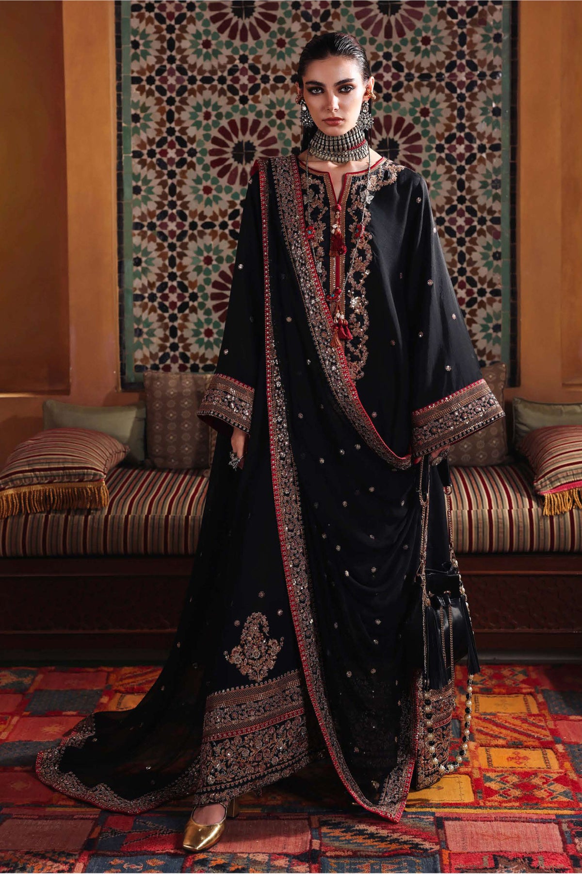 Mushq Carmine Jewel Silk Suit