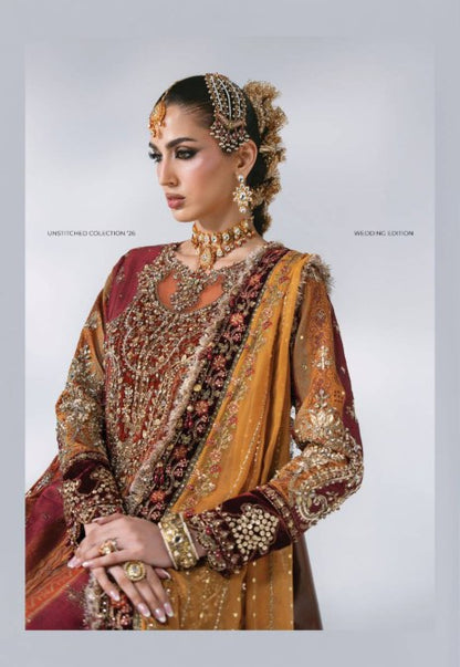 Maria B Mbroidered Wedding Edition ’26 D4 — Maroon Crimson